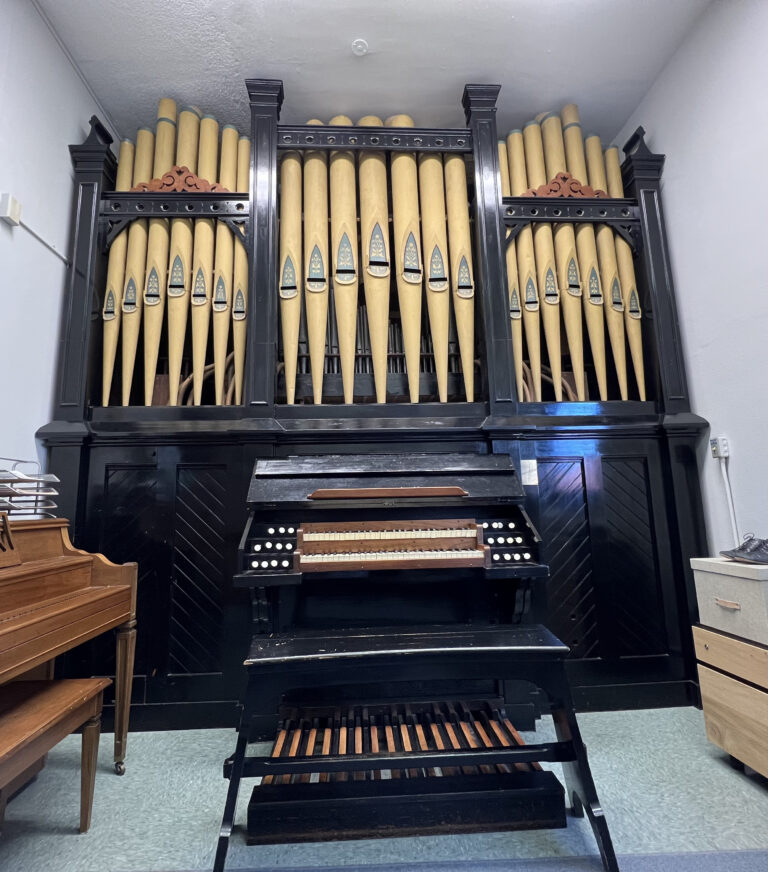 The Stevens organ. The organ was brought to the university in 1963 and is now used by students taking organ lessons